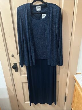 R&M Richards Navy Sparkle Maxi Skirt Set